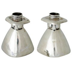 Spratling Sterling Silver Pair of Oval Bell Formed Candlesticks