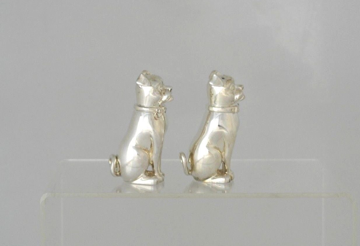 20th Century Charming English Sterling Silver Figural Pugs Salt and Pepper Shakers