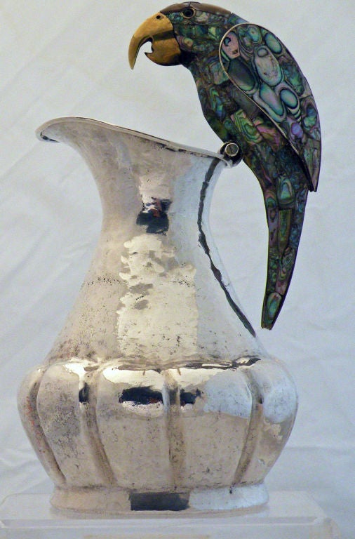 Abalone Hand Hammered Silverplate Pitcher 1960
