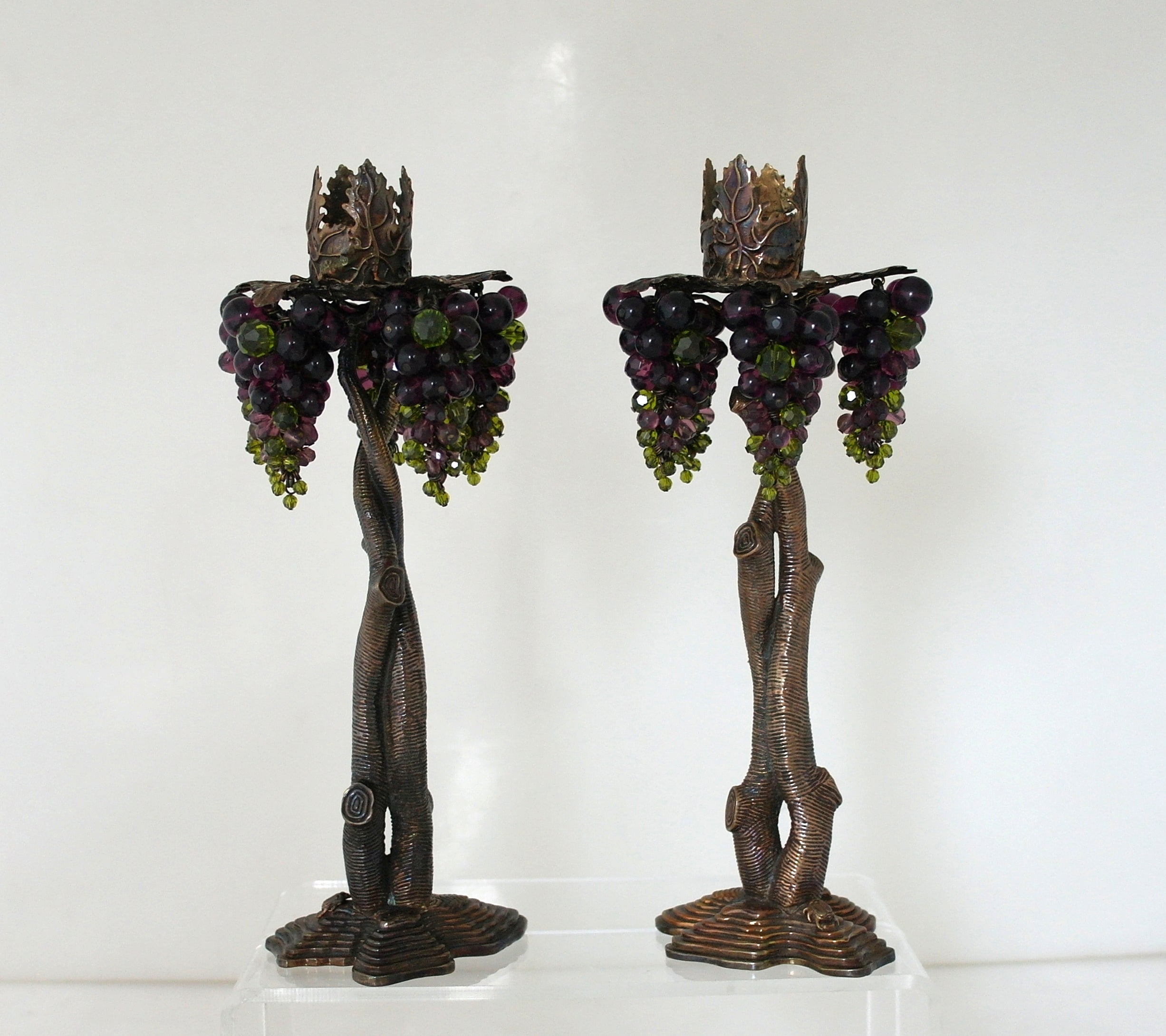 Stephen Dweck Bronze and Silver Gilt Grapes Three-Dimensional Candlesticks