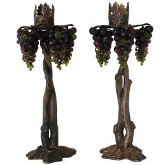 Retro Stephen Dweck Bronze and Silver Gilt Grapes Three-Dimensional Candlesticks