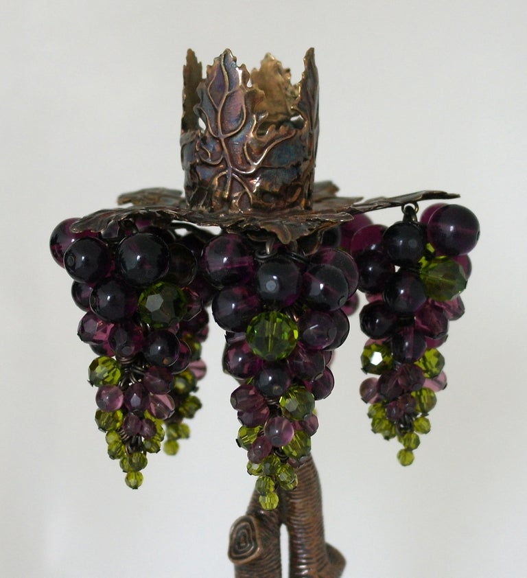 20th Century Stephen Dweck Bronze and Silver Gilt Grapes Three-Dimensional Candlesticks