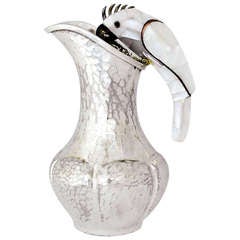 Taxco Handwrought Silverplate & Mother of Pearl Pitcher