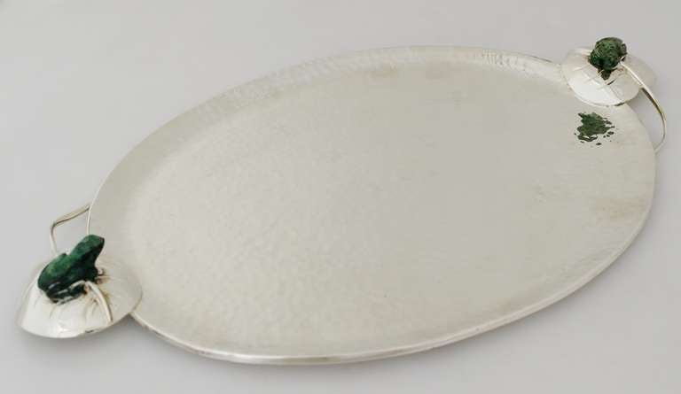 Emilia Castillo Silverplate Serving Tray Frog & Lily Pad Handles In Excellent Condition In New York, NY