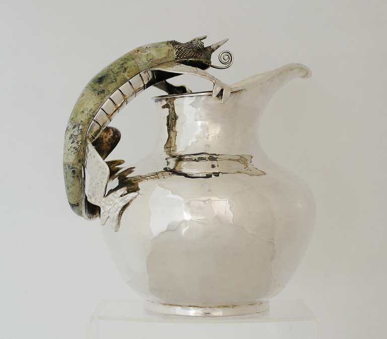 Wolmar Castillo Taxco Handwrought Silverplate Salamander Pitcher In Excellent Condition In New York, NY
