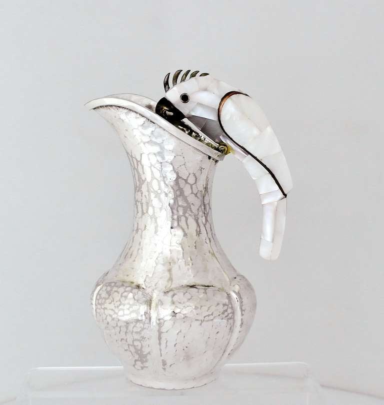 Taxco Handwrought Silverplate & Mother of Pearl Pitcher