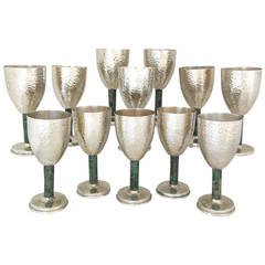 Los Castillo Silverplate & Azur Malachite Set of 12 Goblets