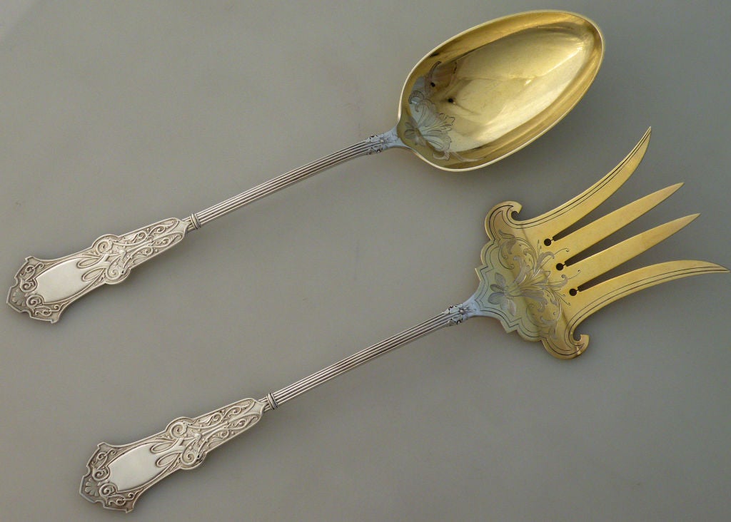 Gilt 223 Pieces Whiting Alhambra Sterling Silver Flatware Set ca 1880