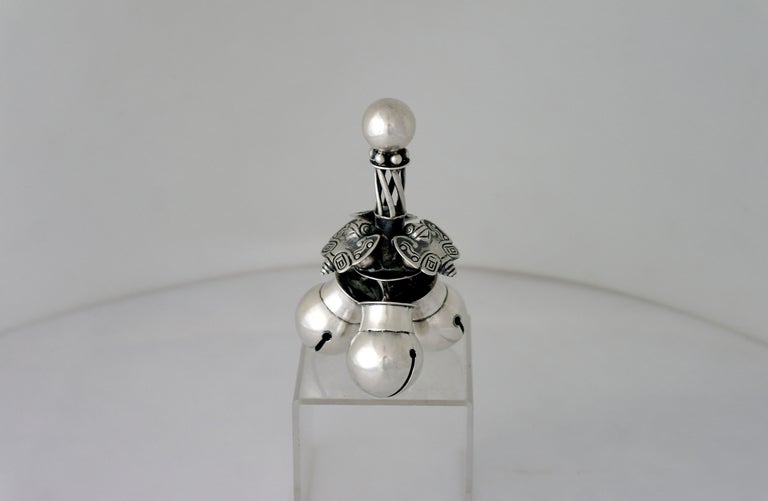 William Spratling Sterling Silver Dinner Bell Mayan Motif 1965 In Excellent Condition In New York, NY