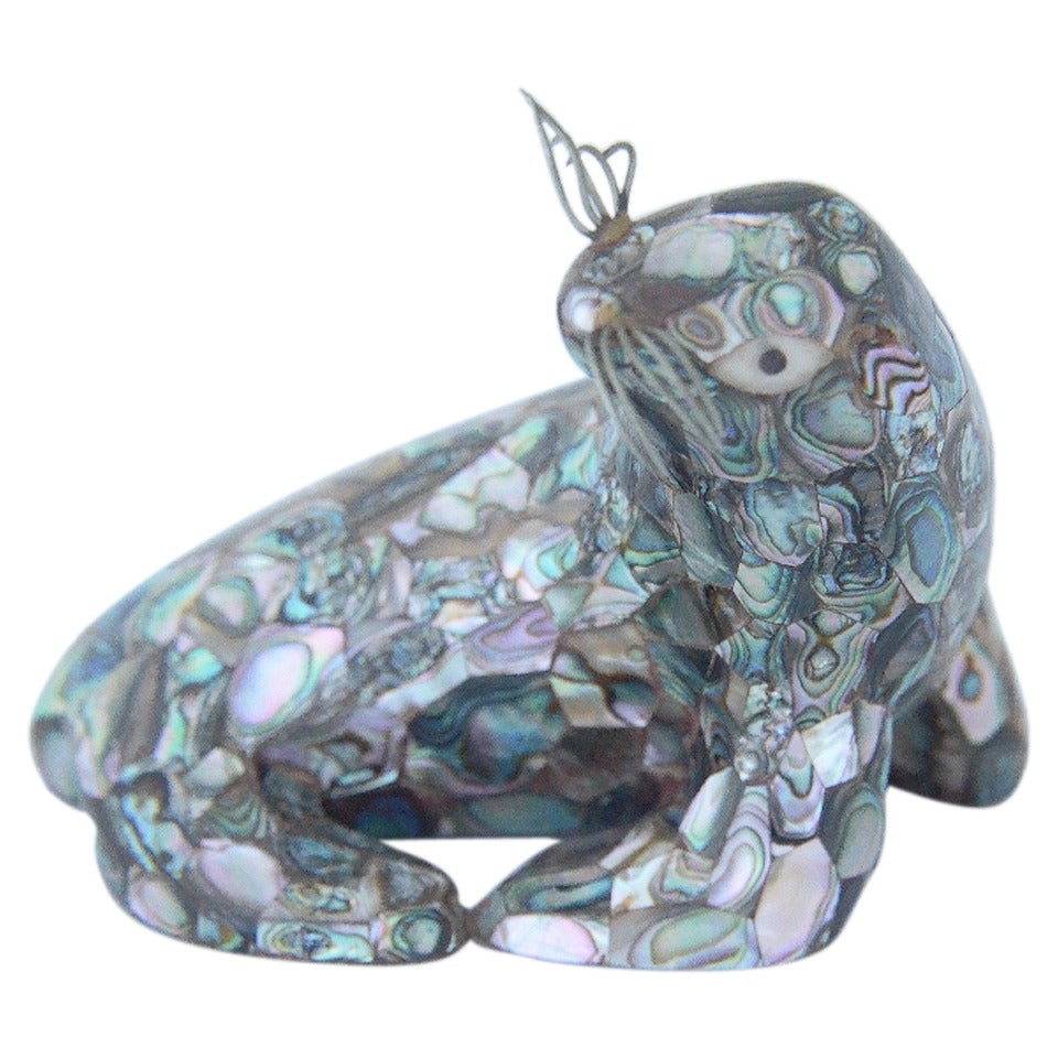 Los Castillo Silverplate Abalone Figural Seal For Sale