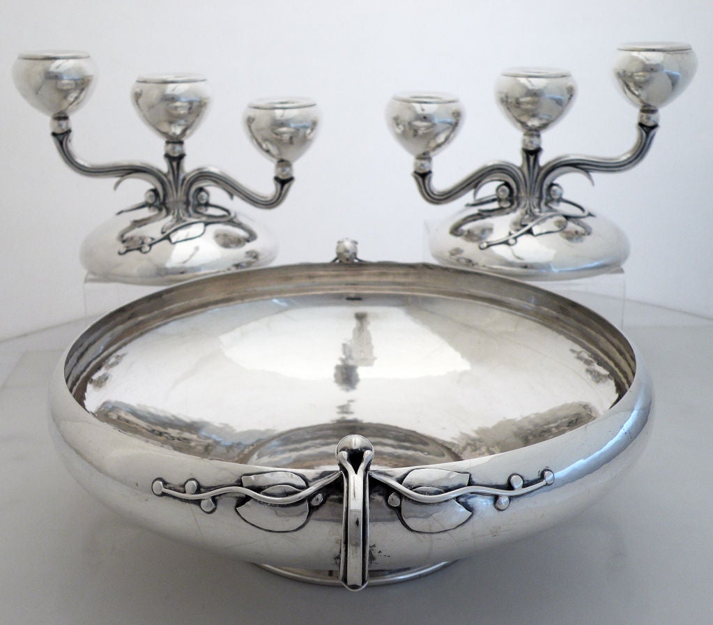 Modern Sterling Silver Bowl & 2 Candelabra Worden-Munnis 60oz