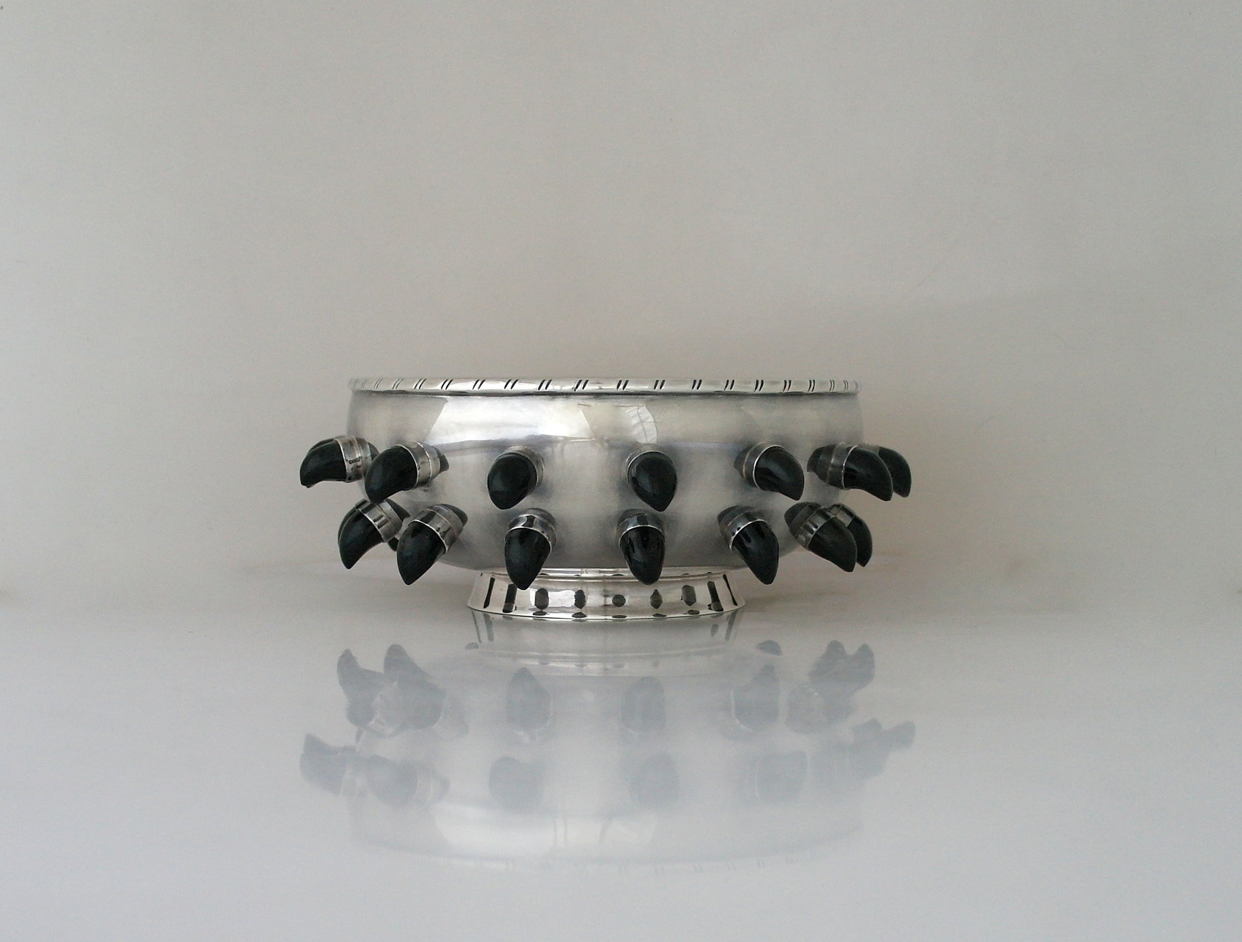 Tane Sterling Silver & Carved Obsidian Centerpiece Bowl