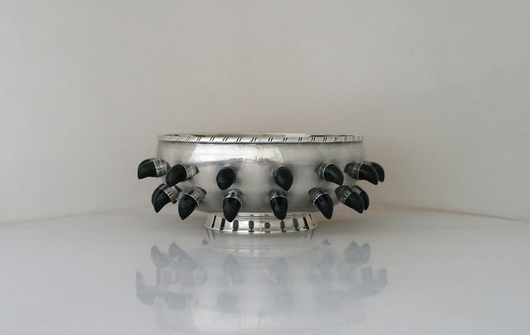 Mid-20th Century Tane Sterling Silver & Carved Obsidian Centerpiece Bowl