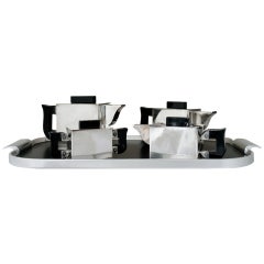 Vintage Cubist Modern Four Piece Coffee and Tea Service with Tray