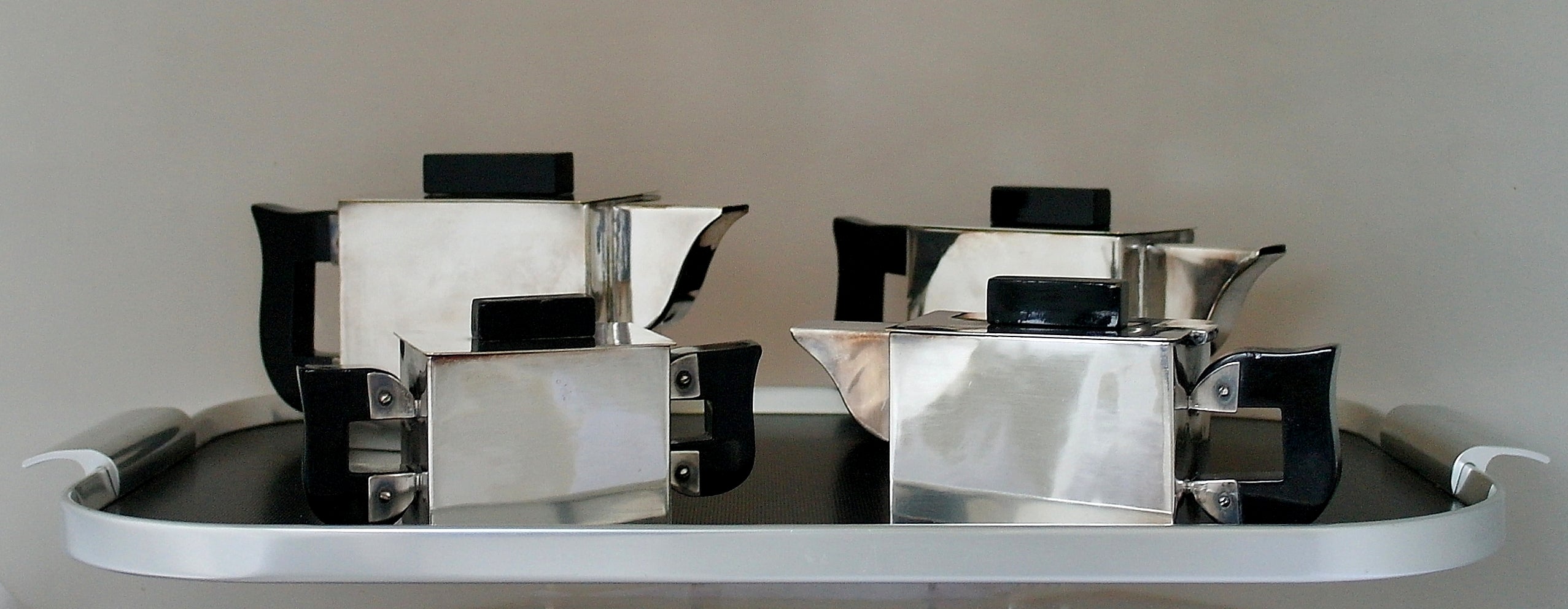 Cubist Modern Four Piece Coffee and Tea Service with Tray