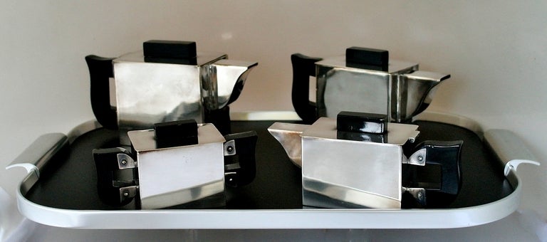 Unknown Cubist Modern Four Piece Coffee and Tea Service with Tray