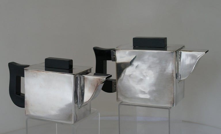 Cubist Modern Four Piece Coffee and Tea Service with Tray In Excellent Condition In New York, NY