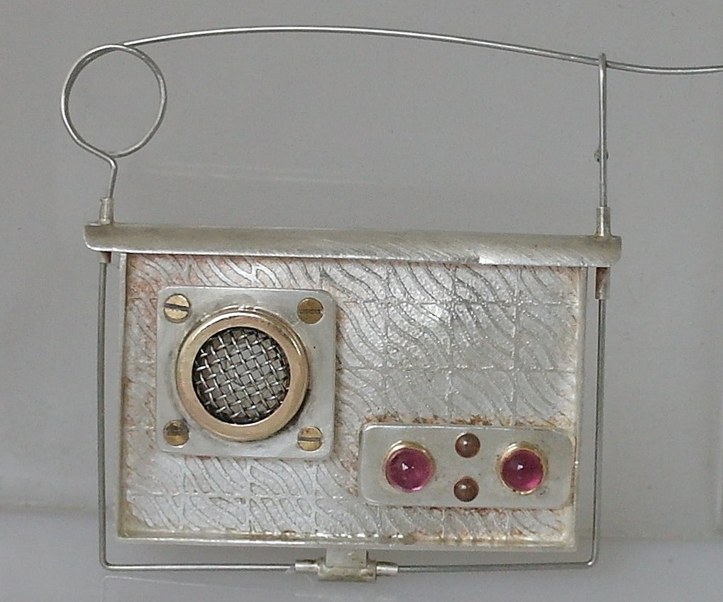 Chris Darway Sculptural Radio Brooch Sterling Silver Cabochons For Sale