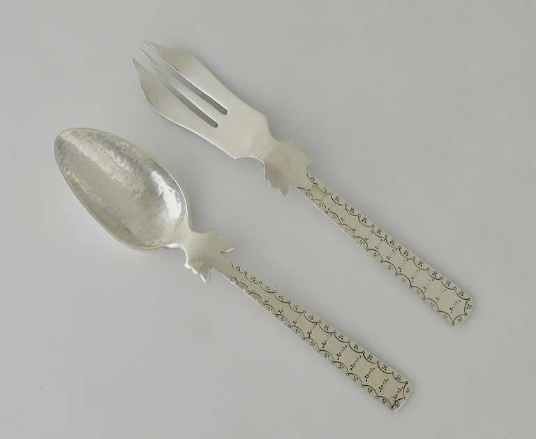 Handwrought William Spratling Sterling Silver Salad Servers