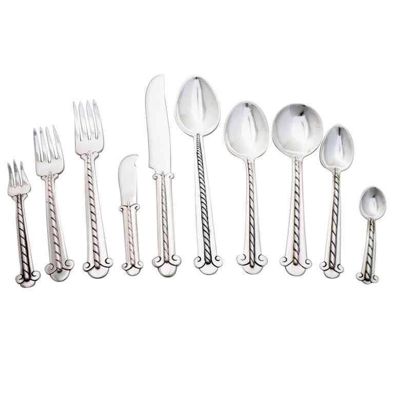 Most Rare Hector Aguilar Sterling Flatware Set, 124 Pieces For Sale
