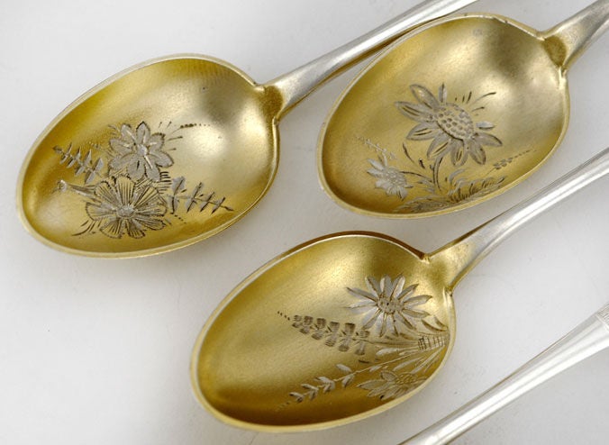 19th Century Wood & Hughes Aesthetic 12 Demitasse 'gold' Spoons
