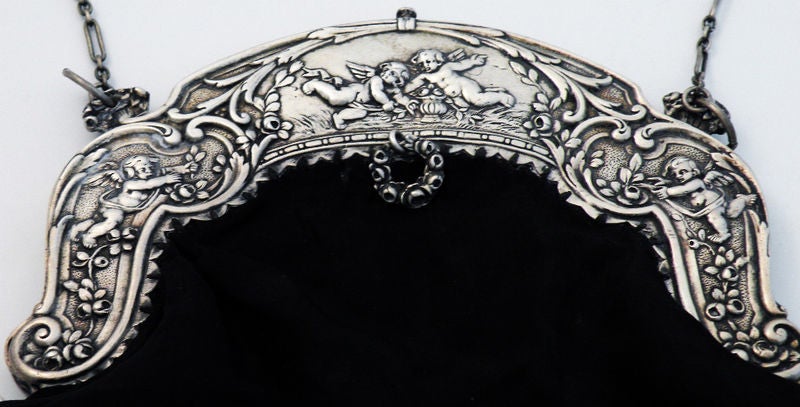 Art Nouveau Gorham Sterling Silver Ladies Purse Repousse Cherubs 3