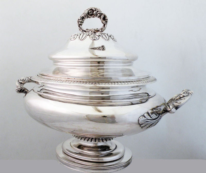 American Exceedingly Rare J & I Cox 1840 Coin Silver Soup Tureen W/liner For Sale
