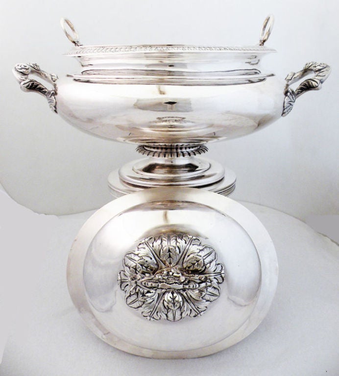 Exceedingly Rare J & I Cox 1840 Coin Silver Soup Tureen W/liner For Sale 1