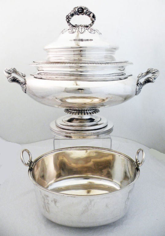 Exceedingly Rare J & I Cox 1840 Coin Silver Soup Tureen W/liner For Sale 3