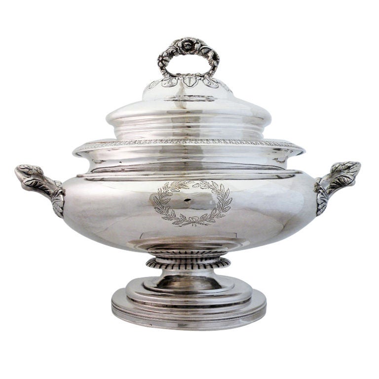 Exceedingly Rare J & I Cox 1840 Coin Silver Soup Tureen W/liner For Sale