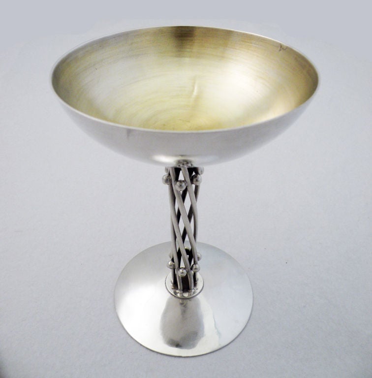 Set of 12 Spratling Sterling Silver Twist Wire Bead Stem Goblet