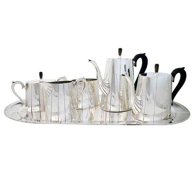 International Art Deco Sterling Silver 6 Piece Coffee Tea Set at 1stDibs