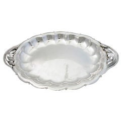 Modern Sterling Silver Scalloped Serving Tray w/Elaborate Handle