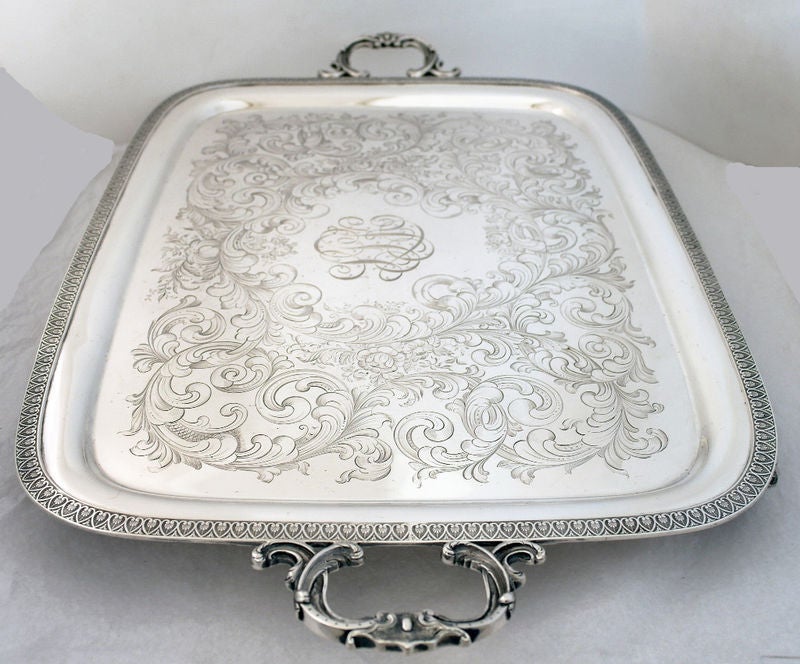 Large William Adams 1845 Coin Silver Large Serving Tray In Excellent Condition In New York, NY