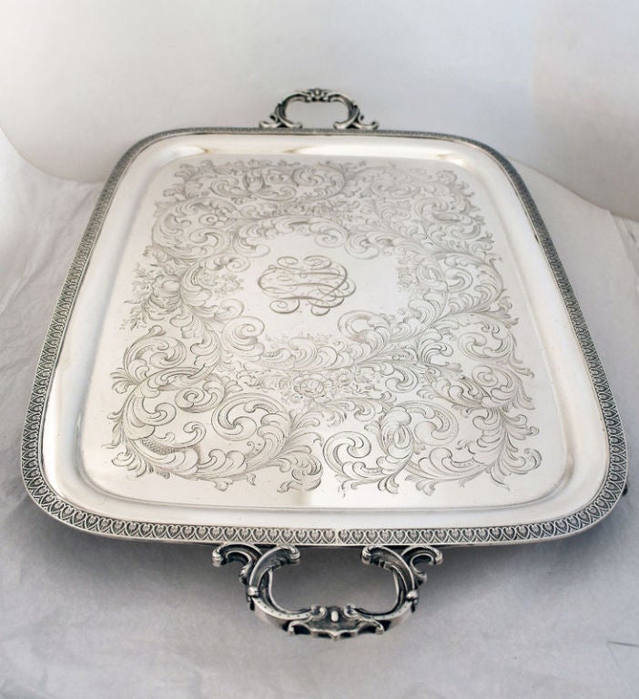 Large William Adams 1845 Coin Silver Large Serving Tray 1