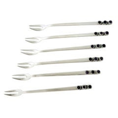 Set of 6 Forks with Amethysts by AJ of Taxco Sterling Silver Set of 6 Forks with Amethysts by AJ of Taxco Sterling Silver