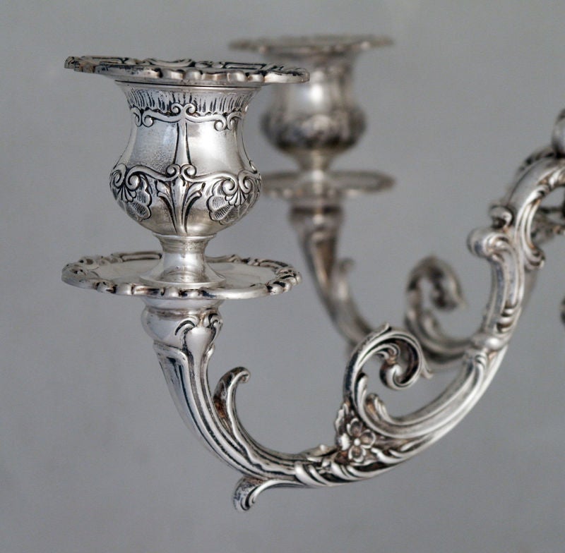 Monumental Gorham Sterling Silver 5 Light Pair of Candelabra In Excellent Condition In New York, NY