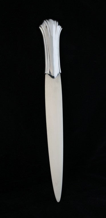 Being offered is an exceedingly rare circa 1900 sterling silver and ivory letter opener - desk object by Gorham, of Providence, RI. Length 12 3/8 inches. No monogram. Marked as illustrated.  All in excellent condition, including ivory, no chips,