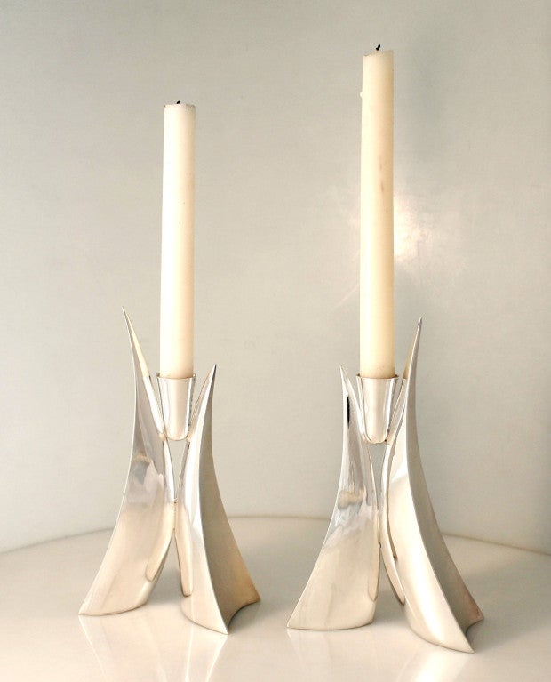 American Banner 'Bilateral' Sterling Silver Contemporary Candlesticks