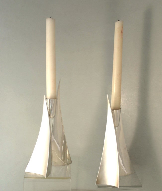Banner 'Bilateral' Sterling Silver Contemporary Candlesticks 1