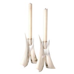 Banner 'Bilateral' Sterling Silver Contemporary Candlesticks