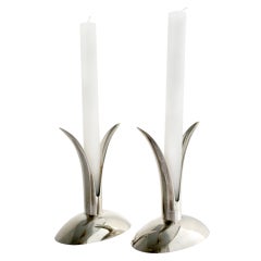 Pair Hand Made Sciarotta Moderne Sterling Silver Candlesticks