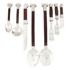 Set for 12 Hector Aguilar Sterling Silver Rosewood Aztec Flatware