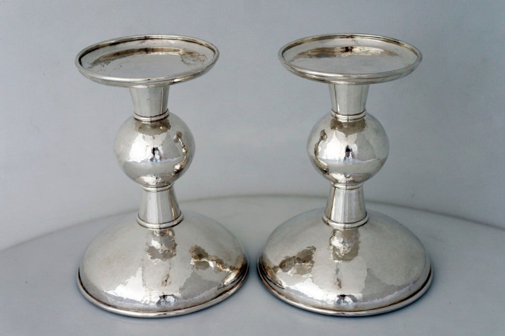 Haddon Hufford Sterling Silver Hand-Wrought Candlesticks In Excellent Condition In New York, NY