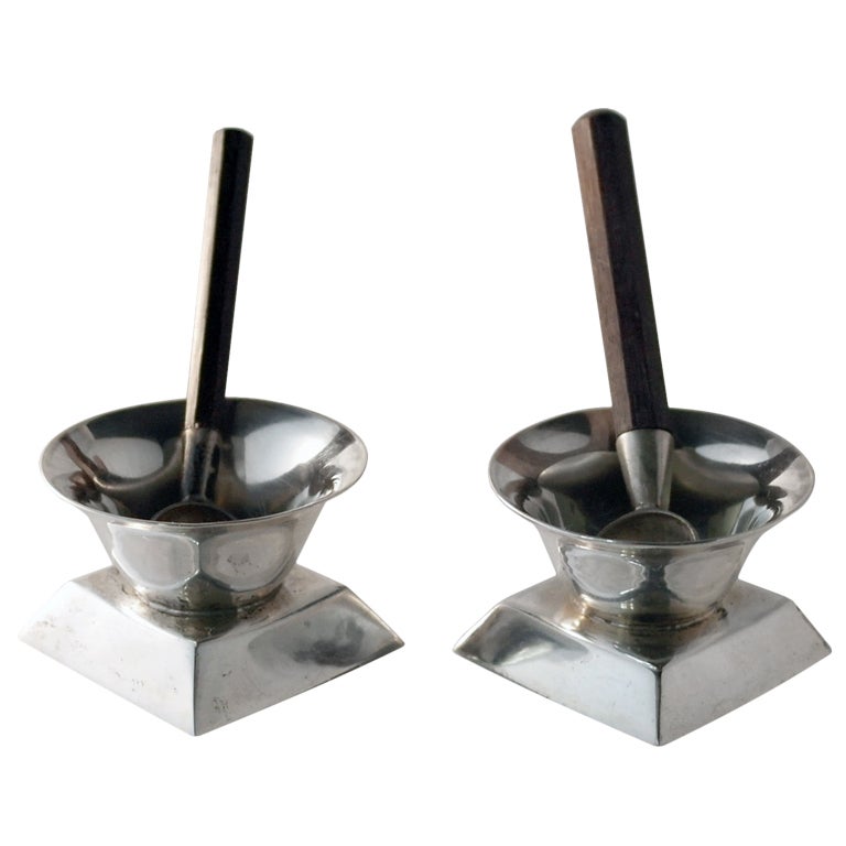 William Spratling Sterling Silver Pair of Salt Cellars & Spoons