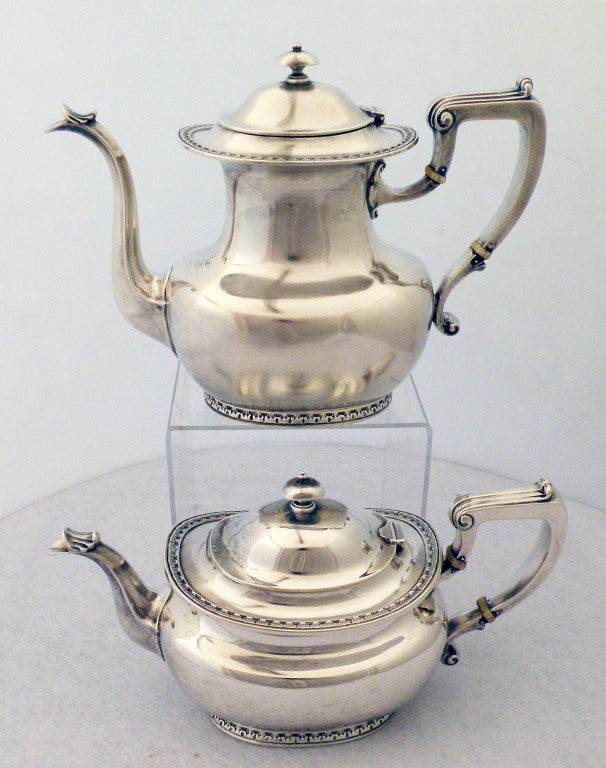 American Gorham Durgin Art Deco Sterling Silver Tea & Coffee Set w/Tray