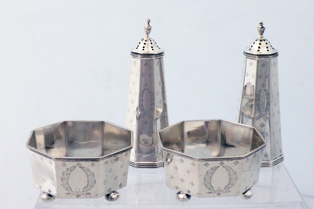 Goodnow & Jenks Sterling Silver Salt Cellars & Pepper Castors