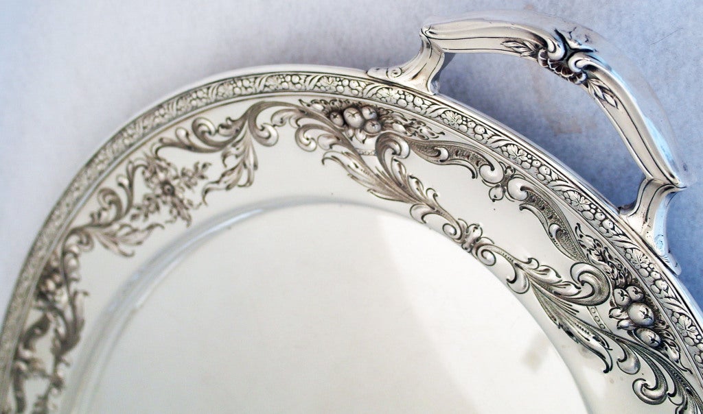 American Ellmore 1935 Sterling Silver Hand Chased Large Tray 29 1/2