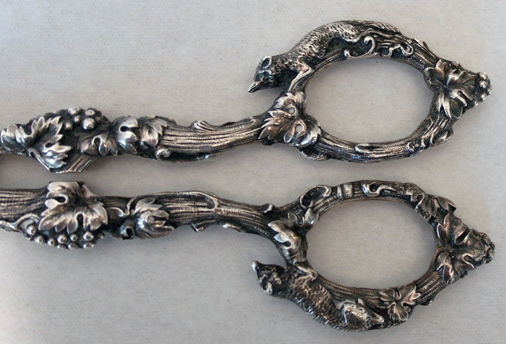 American GORHAM Sterling Silver Grape Scissors Cast Fox Motifs on Handles