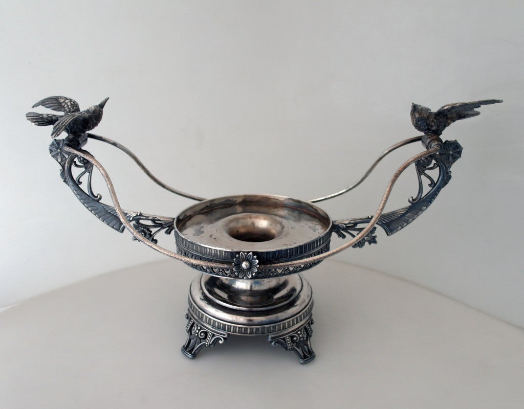 Aurora Silverplate Aesthetic Basket Centerpiece 3D Hummingbirds For Sale 1